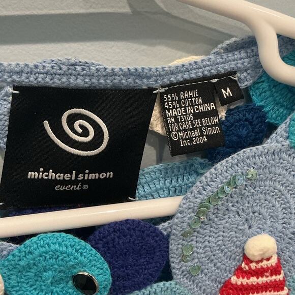 Vtg Michael Simon Embroidered Cardigan Sweater Crochet Christmas Snowman Novelty - Picture 2 of 9